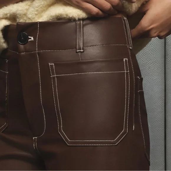 Anthropologie Maeve Colette Cropped Wide-Leg Pants Maeve Faux-Leather Top-Stitch - Picture 4 of 9